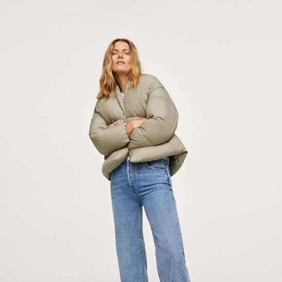 Mango padded quilted bomber jacket in light green - Picture 2 of 7